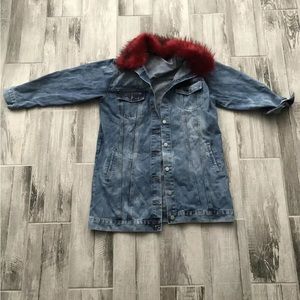Oversized Medium wash Denim Fur Collar Jacket